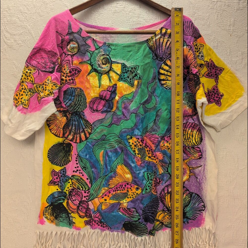 Vintage 90s Tropical Fish Coral AOP All Over Print Shirt Colorful Maximalist Fun - Picture 10 of 11